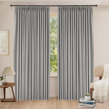 100% Blackout Curtains for Bedroom, Living Room 63 inches Long, Elegant Darkening Pinch Pleat Drapes, Thermal Insulated Curtain Panels for Sliding Glass Door,100"W x 63"H, Set of 2 Panels, Light Grey